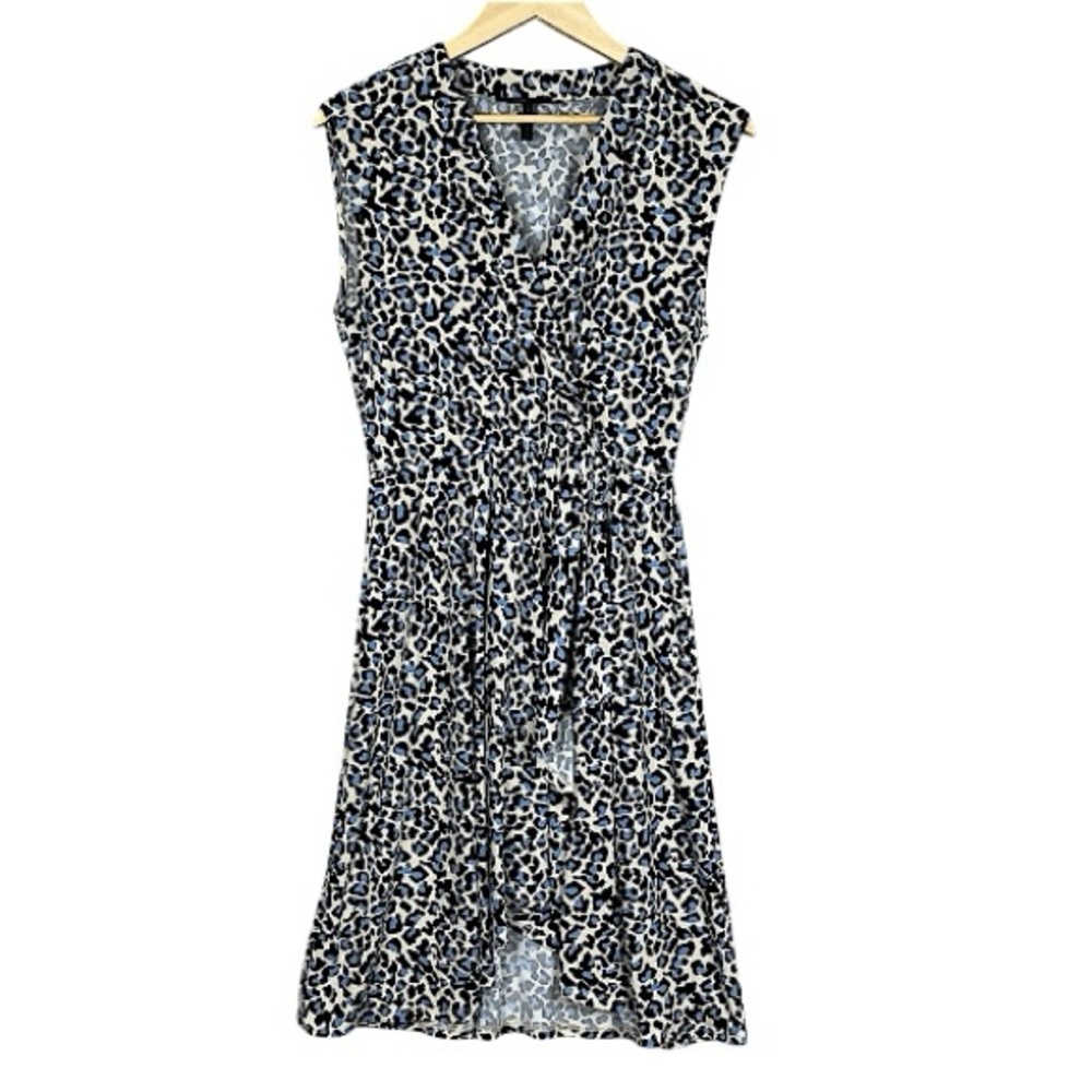 BCBGl Maxazria Cadet Blue Leopard Print Faux Wrap V Neck Elastic Dress Sz Sm - Picture 11 of 11